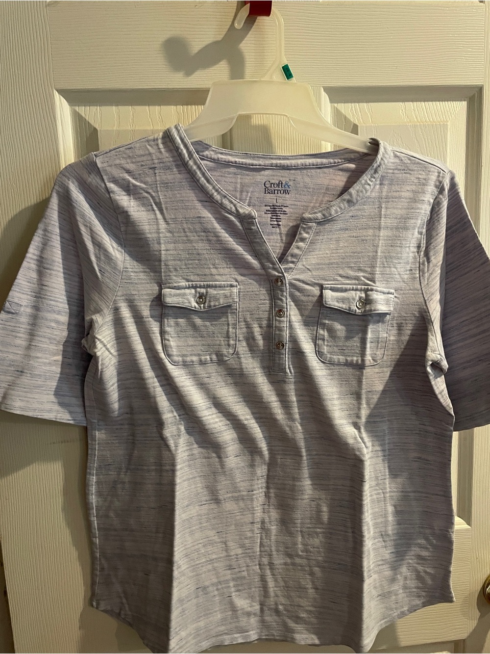 croft & barrow Light Gray Heathered Short Sleeve Henley Tee
